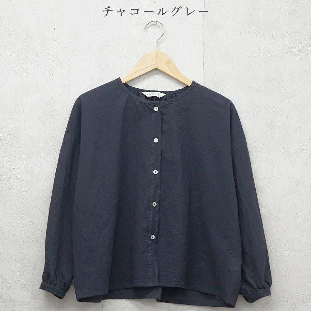 Branch m‘.,ブランチエム,ナチュラル,30代,40代,50代,60代,コットン,綿,ゆったり,ブラウス,コットンブラウス,綿ローン,東炊き,シアーブラウス,シアーシャツ,ノーカラーブラウス