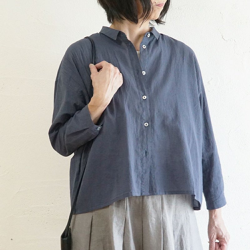 Branch m‘.,ブランチエム,ナチュラル,30代,40代,50代,60代,コットン,綿,ゆったり,ブラウス,コットンブラウス,綿ローン,東炊き,シアーブラウス,シアーシャツ,ノーカラーブラウス