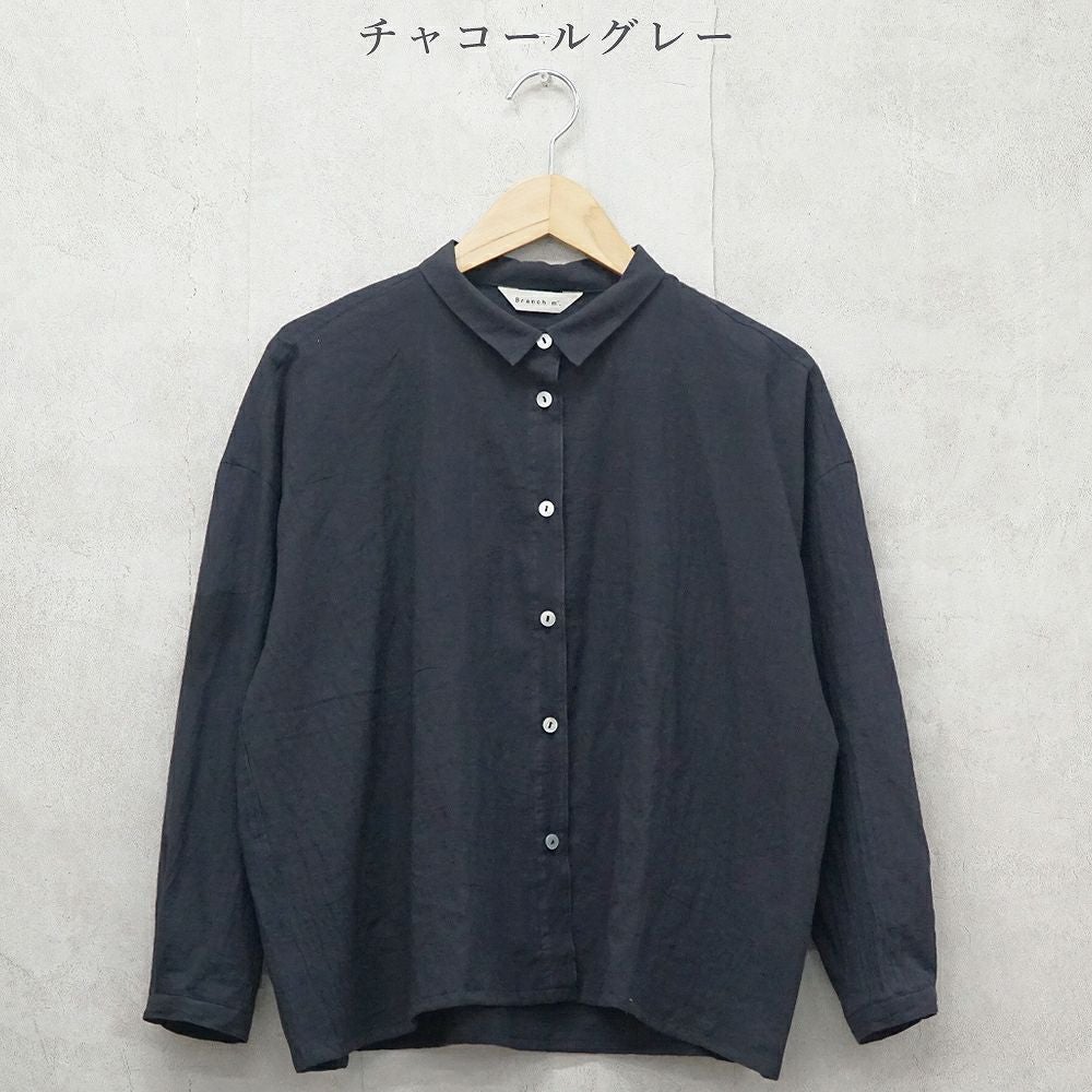 Branch m‘.,ブランチエム,ナチュラル,30代,40代,50代,60代,コットン,綿,ゆったり,ブラウス,コットンブラウス,綿ローン,東炊き,シアーブラウス,シアーシャツ,ノーカラーブラウス