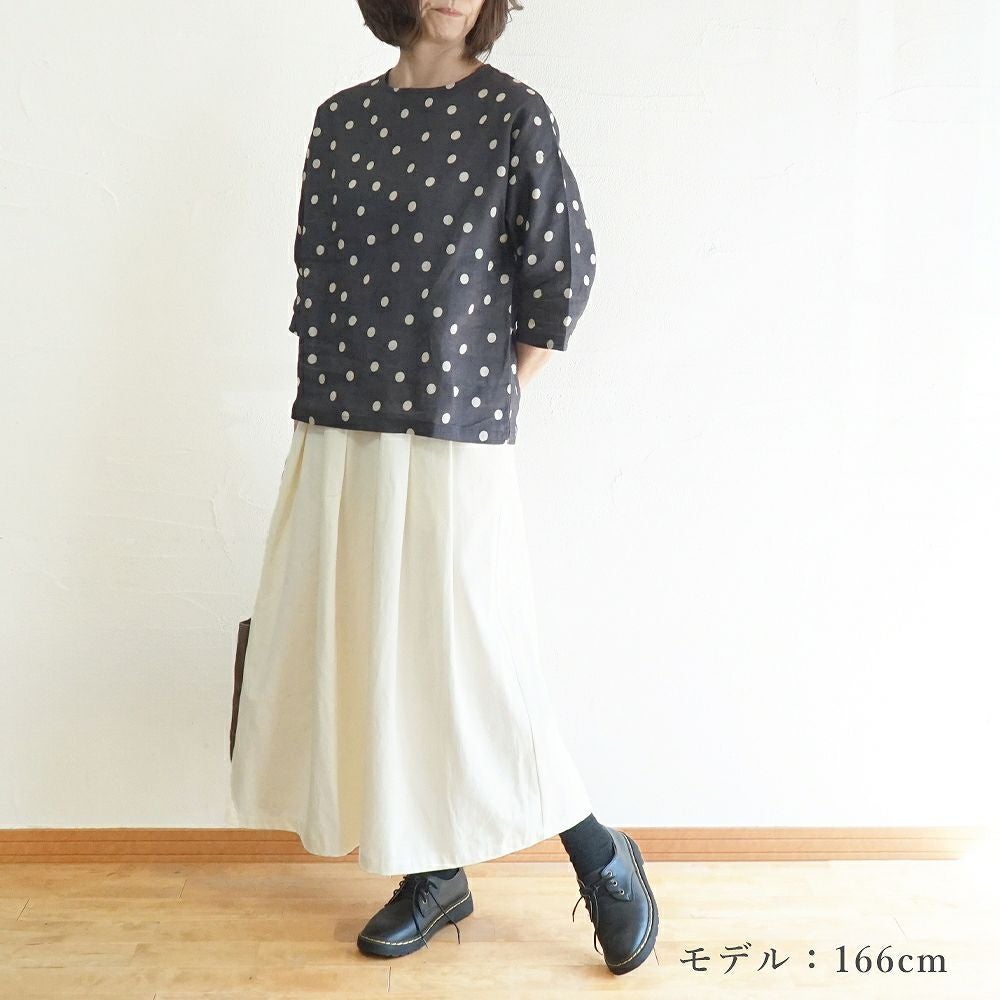 Branch m‘.,ブランチエム,ナチュラル,30代,40代,50代,60代,リネン,ゆったり,ブラウス,リネンブラウス,プルオーバーブラウス,プルオーバー,水玉,水玉ブラウス,ドット柄,ドット柄ブラウス 