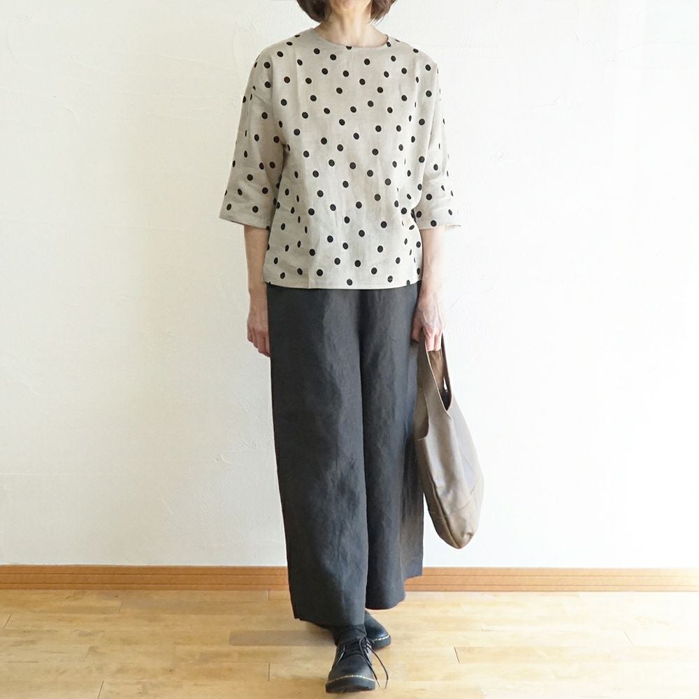 Branch m‘.,ブランチエム,ナチュラル,30代,40代,50代,60代,リネン,ゆったり,ブラウス,リネンブラウス,プルオーバーブラウス,プルオーバー,水玉,水玉ブラウス,ドット柄,ドット柄ブラウス 