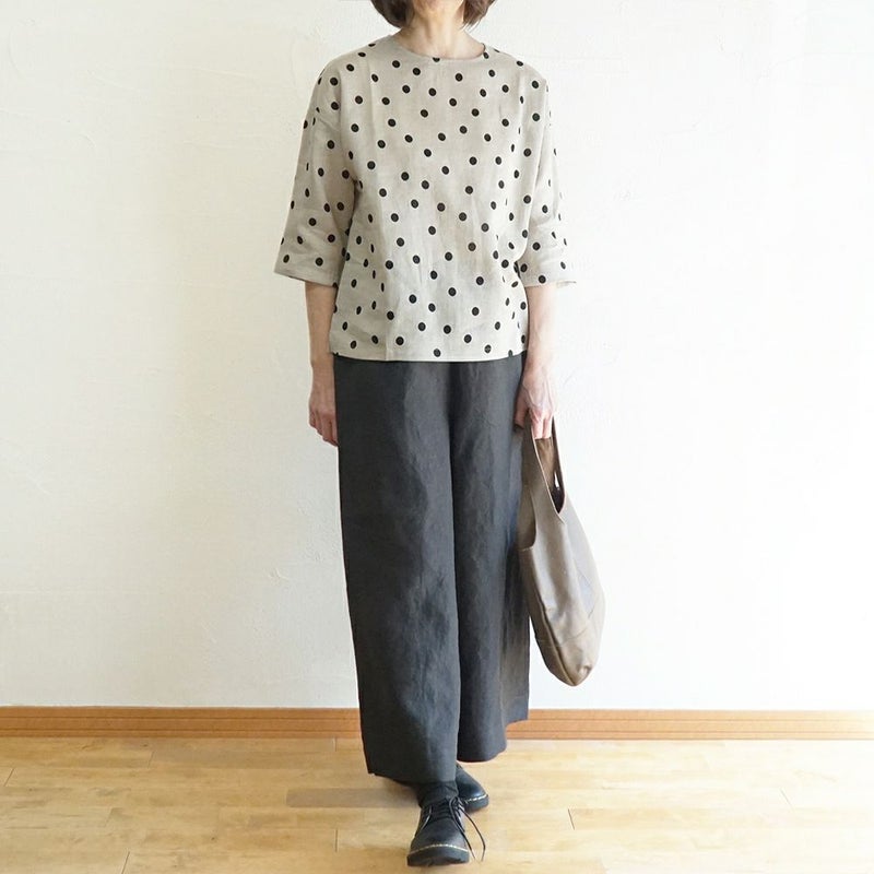 Branch m‘.,ブランチエム,ナチュラル,30代,40代,50代,60代,リネン,ゆったり,ブラウス,リネンブラウス,プルオーバーブラウス,プルオーバー,水玉,水玉ブラウス,ドット柄,ドット柄ブラウス 