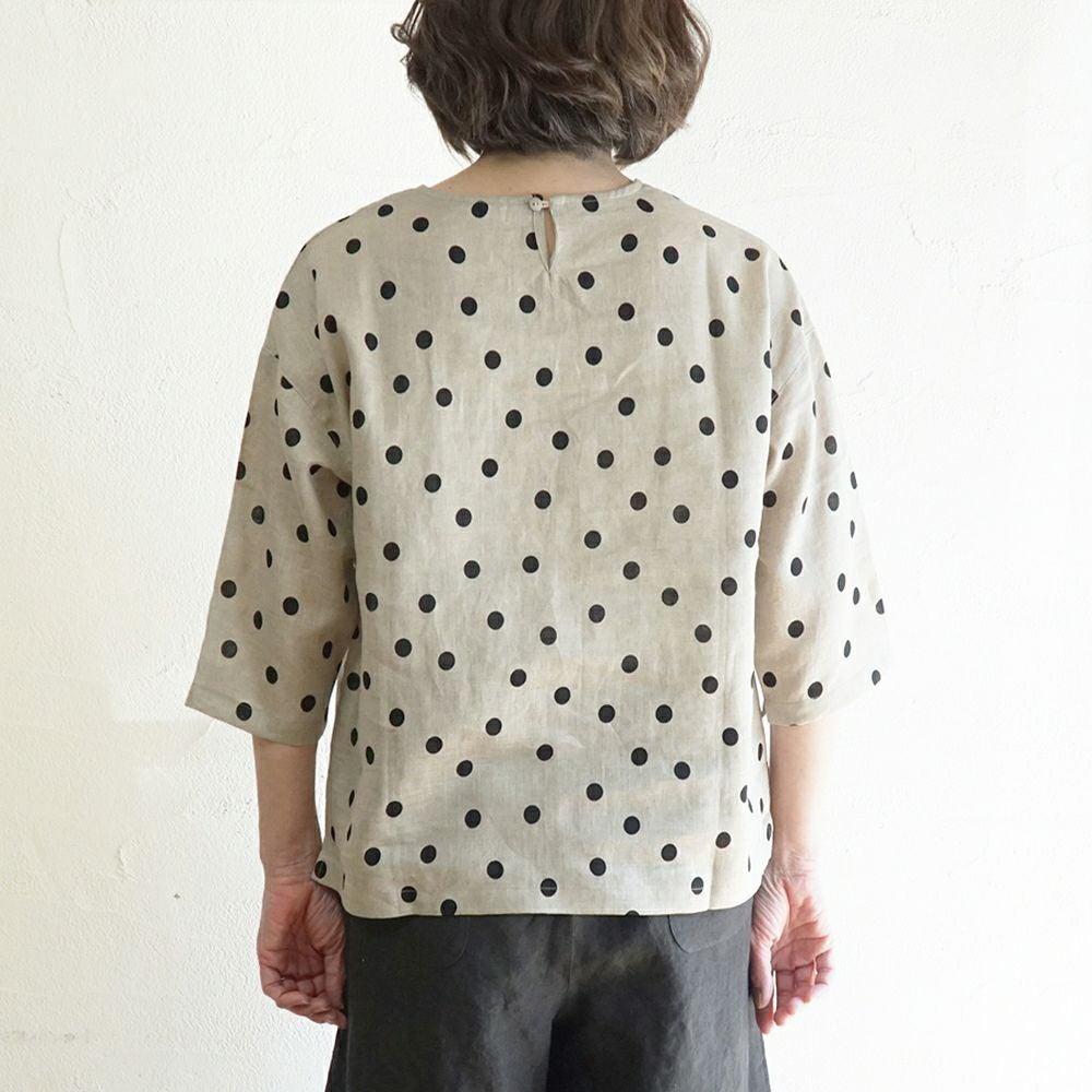 Branch m‘.,ブランチエム,ナチュラル,30代,40代,50代,60代,リネン,ゆったり,ブラウス,リネンブラウス,プルオーバーブラウス,プルオーバー,水玉,水玉ブラウス,ドット柄,ドット柄ブラウス 