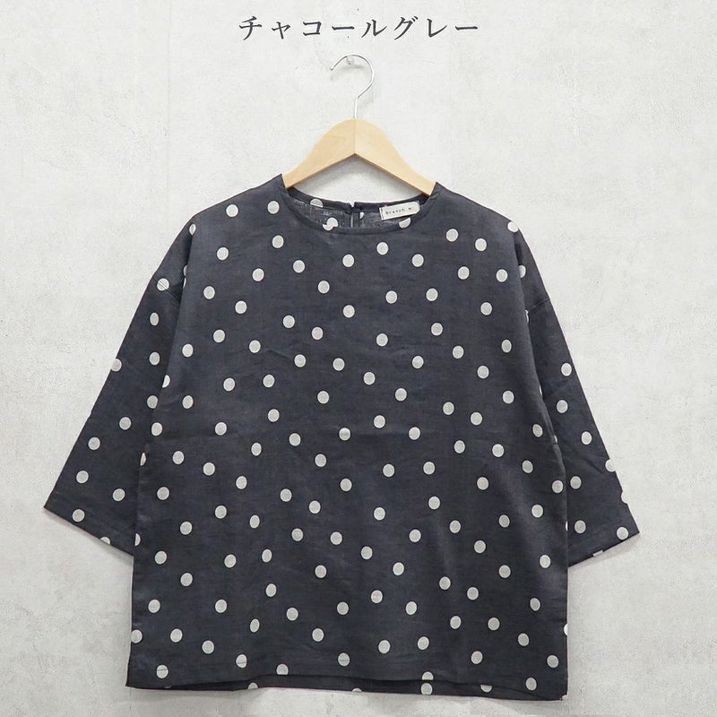 Branch m‘.,ブランチエム,ナチュラル,30代,40代,50代,60代,リネン,ゆったり,ブラウス,リネンブラウス,プルオーバーブラウス,プルオーバー,水玉,水玉ブラウス,ドット柄,ドット柄ブラウス 