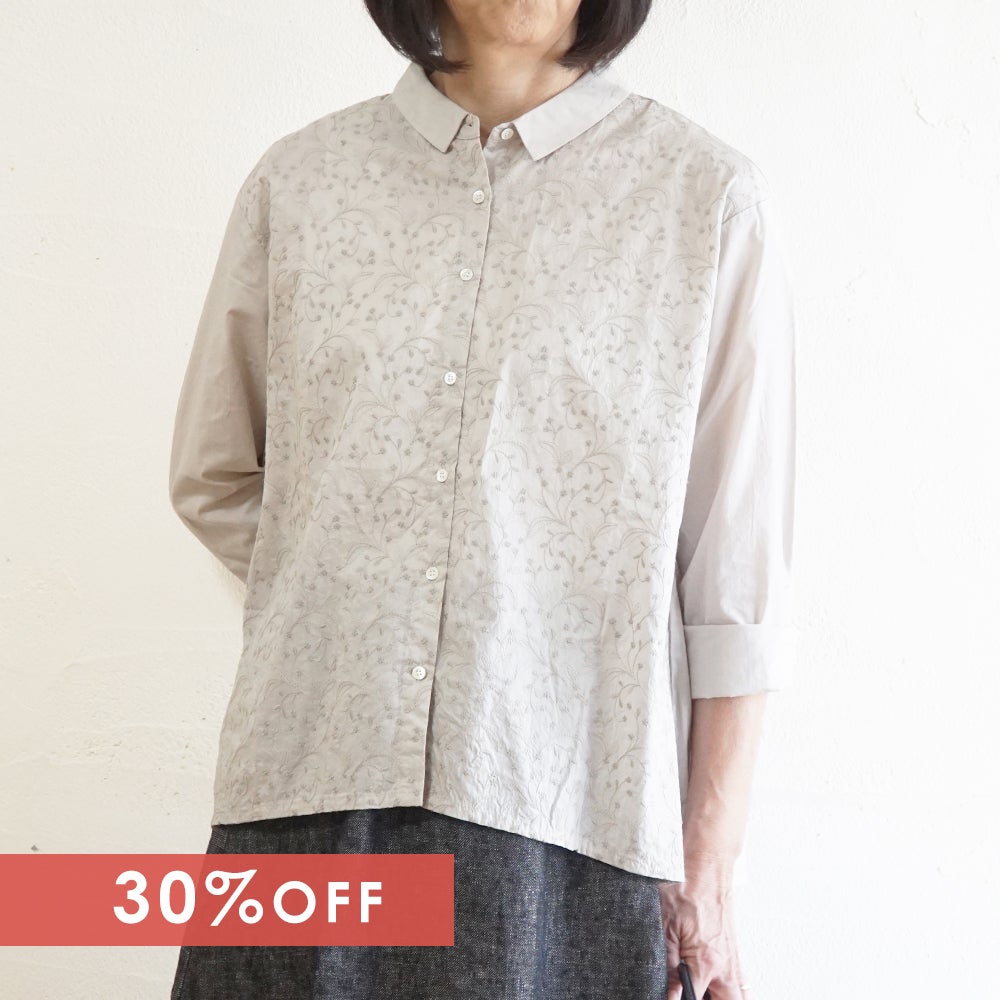 Branch m‘.,ブランチエム,ナチュラル,30代,40代,50代,60代,コットン,綿,ゆったり,blouse,ブラウス,シャツ,シャツブラウス,刺繍,刺繍ブラウス,刺繍シャツ,