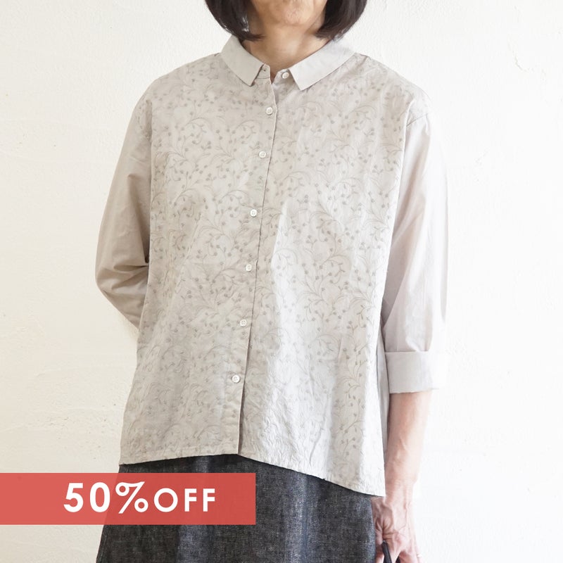 Branch m‘.,ブランチエム,ナチュラル,30代,40代,50代,60代,コットン,綿,ゆったり,blouse,ブラウス,シャツ,シャツブラウス,刺繍,刺繍ブラウス,刺繍シャツ,