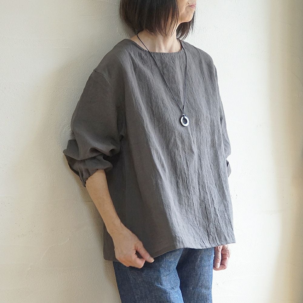 Branch m‘.,ブランチエム,ナチュラル,30代,40代,50代,60代,リネン,ゆったり,ブラウス,リネンブラウス,長袖,プルオーバー,プルオーバーブラウス,袖ゴム