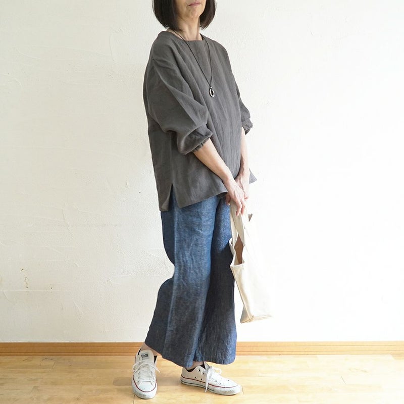 Branch m‘.,ブランチエム,ナチュラル,30代,40代,50代,60代,リネン,ゆったり,ブラウス,リネンブラウス,長袖,プルオーバー,プルオーバーブラウス,袖ゴム