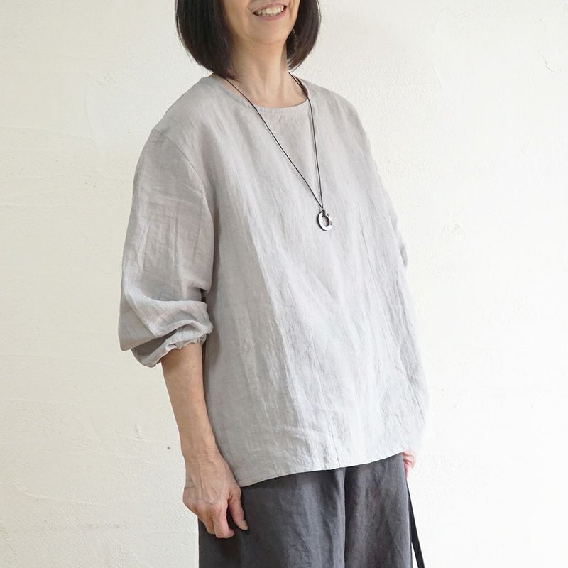 Branch m‘.,ブランチエム,ナチュラル,30代,40代,50代,60代,リネン,ゆったり,ブラウス,リネンブラウス,長袖,プルオーバー,プルオーバーブラウス,袖ゴム