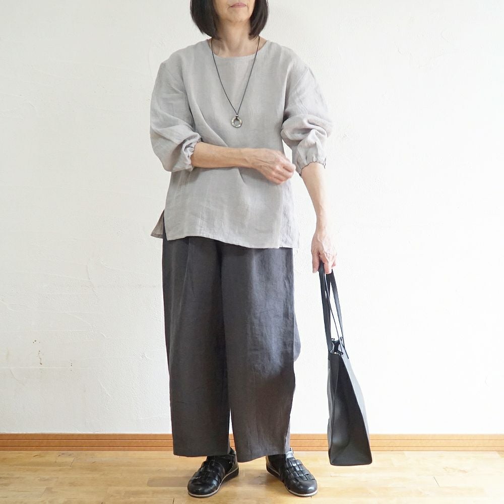 Branch m‘.,ブランチエム,ナチュラル,30代,40代,50代,60代,リネン,ゆったり,ブラウス,リネンブラウス,長袖,プルオーバー,プルオーバーブラウス,袖ゴム