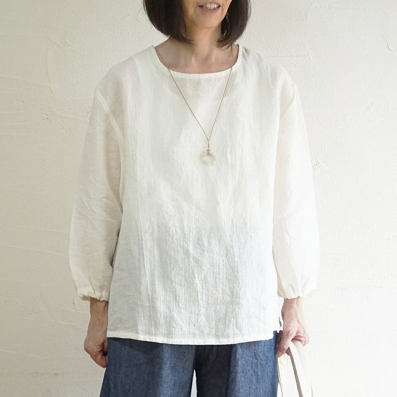 Branch m‘.,ブランチエム,ナチュラル,30代,40代,50代,60代,リネン,ゆったり,ブラウス,リネンブラウス,長袖,プルオーバー,プルオーバーブラウス,袖ゴム