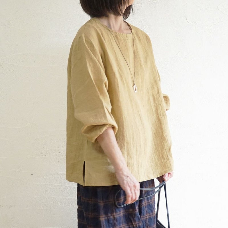 Branch m‘.,ブランチエム,ナチュラル,30代,40代,50代,60代,リネン,ゆったり,ブラウス,リネンブラウス,長袖,プルオーバー,プルオーバーブラウス,袖ゴム