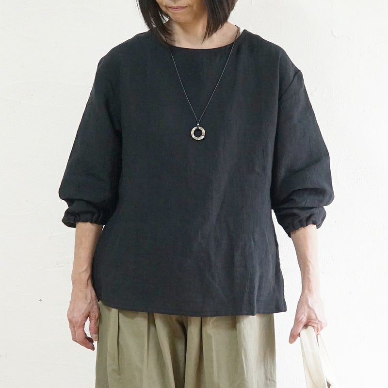 Branch m‘.,ブランチエム,ナチュラル,30代,40代,50代,60代,リネン,ゆったり,ブラウス,リネンブラウス,長袖,プルオーバー,プルオーバーブラウス,袖ゴム