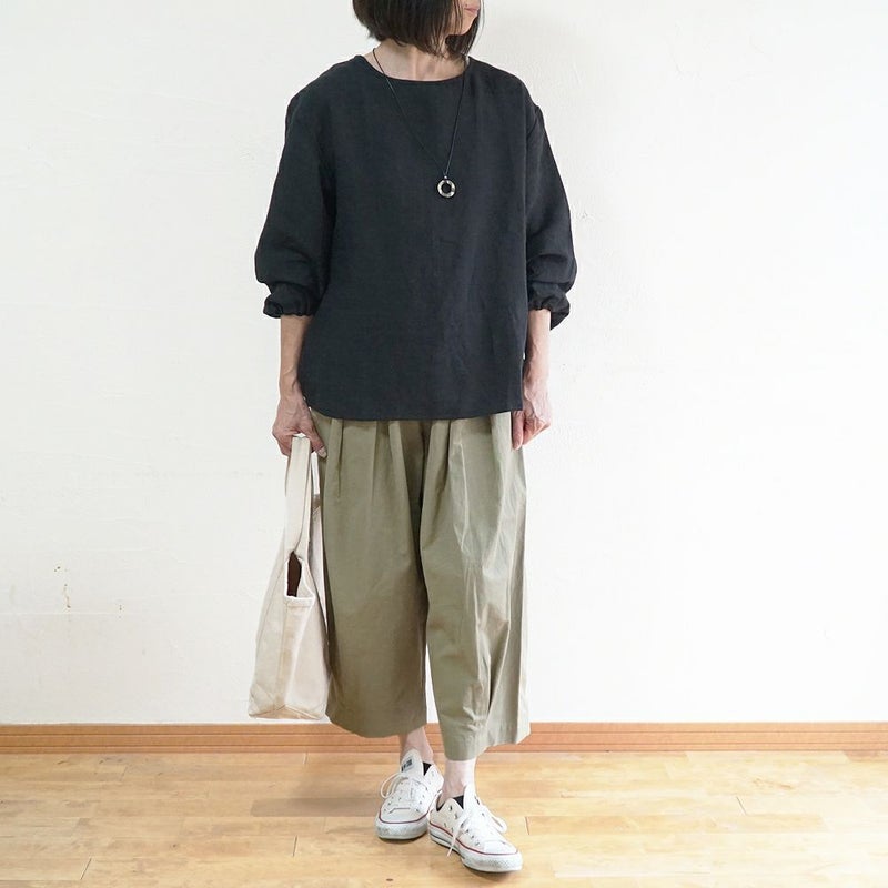 Branch m‘.,ブランチエム,ナチュラル,30代,40代,50代,60代,リネン,ゆったり,ブラウス,リネンブラウス,長袖,プルオーバー,プルオーバーブラウス,袖ゴム