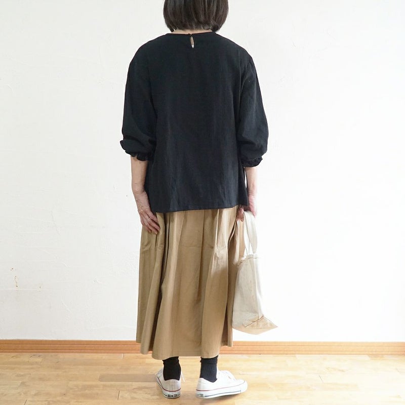 Branch m‘.,ブランチエム,ナチュラル,30代,40代,50代,60代,リネン,コットンリネン,綿麻,ゆったり,ブラウス,長袖,プルオーバー,プルオーバーブラウス,袖ゴム,桐七炊き,