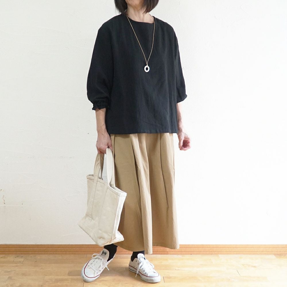 Branch m‘.,ブランチエム,ナチュラル,30代,40代,50代,60代,リネン,コットンリネン,綿麻,ゆったり,ブラウス,長袖,プルオーバー,プルオーバーブラウス,袖ゴム,桐七炊き,