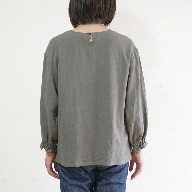 Branch m‘.,ブランチエム,ナチュラル,30代,40代,50代,60代,リネン,コットンリネン,綿麻,ゆったり,ブラウス,長袖,プルオーバー,プルオーバーブラウス,袖ゴム,桐七炊き,