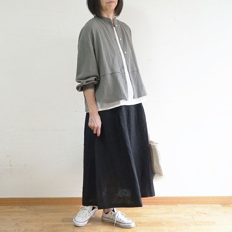 Branch m‘.,ブランチエム,ナチュラル,30代,40代,50代,60代,リネン,コットンリネン,綿麻,ゆったり,ブラウス,長袖,バンドカラー,シャツ,バンドカラーシャツ,バンドカラーブラウス,切替,切替ブラウス