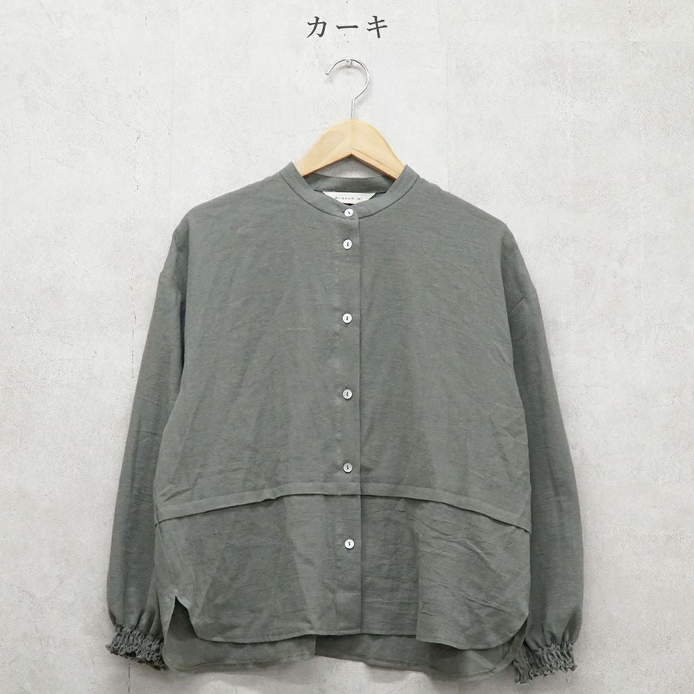 Branch m‘.,ブランチエム,ナチュラル,30代,40代,50代,60代,リネン,コットンリネン,綿麻,ゆったり,ブラウス,長袖,バンドカラー,シャツ,バンドカラーシャツ,バンドカラーブラウス,切替,切替ブラウス