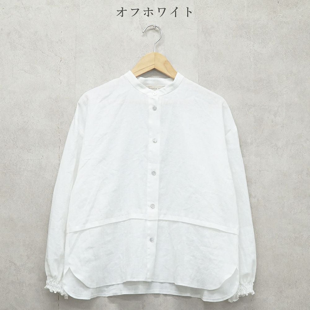 Branch m‘.,ブランチエム,ナチュラル,30代,40代,50代,60代,リネン,コットンリネン,綿麻,ゆったり,ブラウス,長袖,バンドカラー,シャツ,バンドカラーシャツ,バンドカラーブラウス,切替,切替ブラウス
