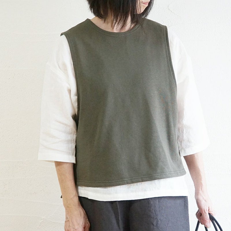 Branch m‘.,ブランチエム,ナチュラル,30代,40代,50代,60代,コットン,ゆったり,綿,裏毛,裏毛ベスト,ベスト,レイヤード,重ね着,体温調節,