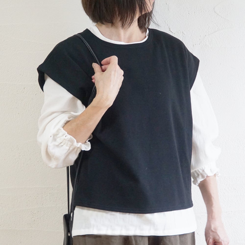 Branch m‘.,ブランチエム,ナチュラル,30代,40代,50代,60代,コットン,ゆったり,綿,裏毛,裏毛ベスト,ベスト,レイヤード,重ね着,体温調節,