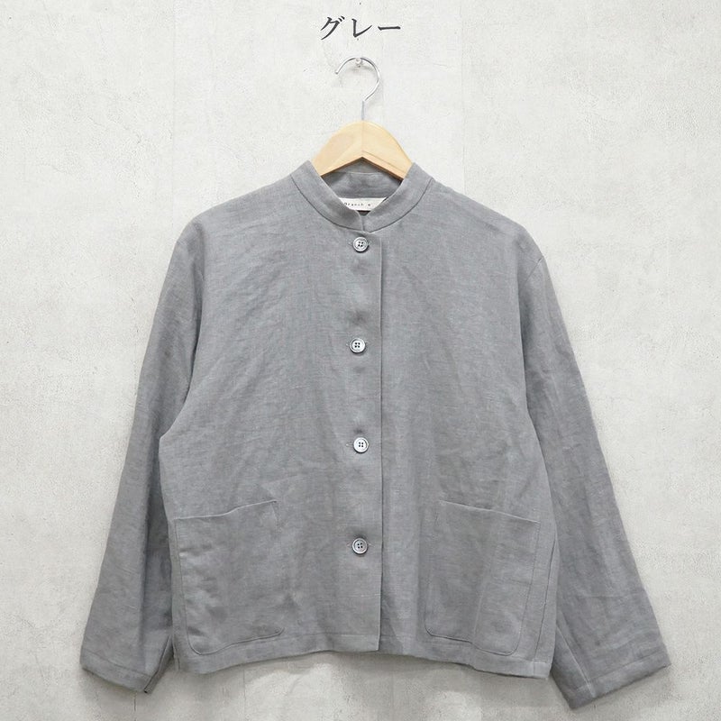 Branch m‘.,ブランチエム,ナチュラル,30代,40代,50代,60代,リネン,ゆったり,ジャケット,リネンジャケット,スタンドカラージャケット,スタンドネックジャケット,ショート丈,ショートジャケット, 