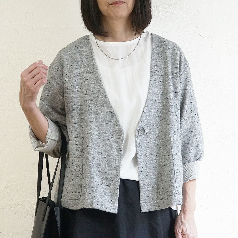 Branch m‘.,ブランチエム,ナチュラル,30代,40代,50代,60代,コットン,ゆったり,綿,アウター,カーディガン,ジャケット,羽織り,羽織,ライトアウター,Vネックジャケット,Vネックカーディガン,ネップ,ジャズネップ