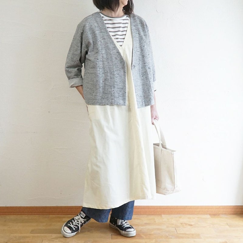 Branch m‘.,ブランチエム,ナチュラル,30代,40代,50代,60代,コットン,ゆったり,綿,アウター,カーディガン,ジャケット,羽織り,羽織,ライトアウター,Vネックジャケット,Vネックカーディガン,ネップ,ジャズネップ