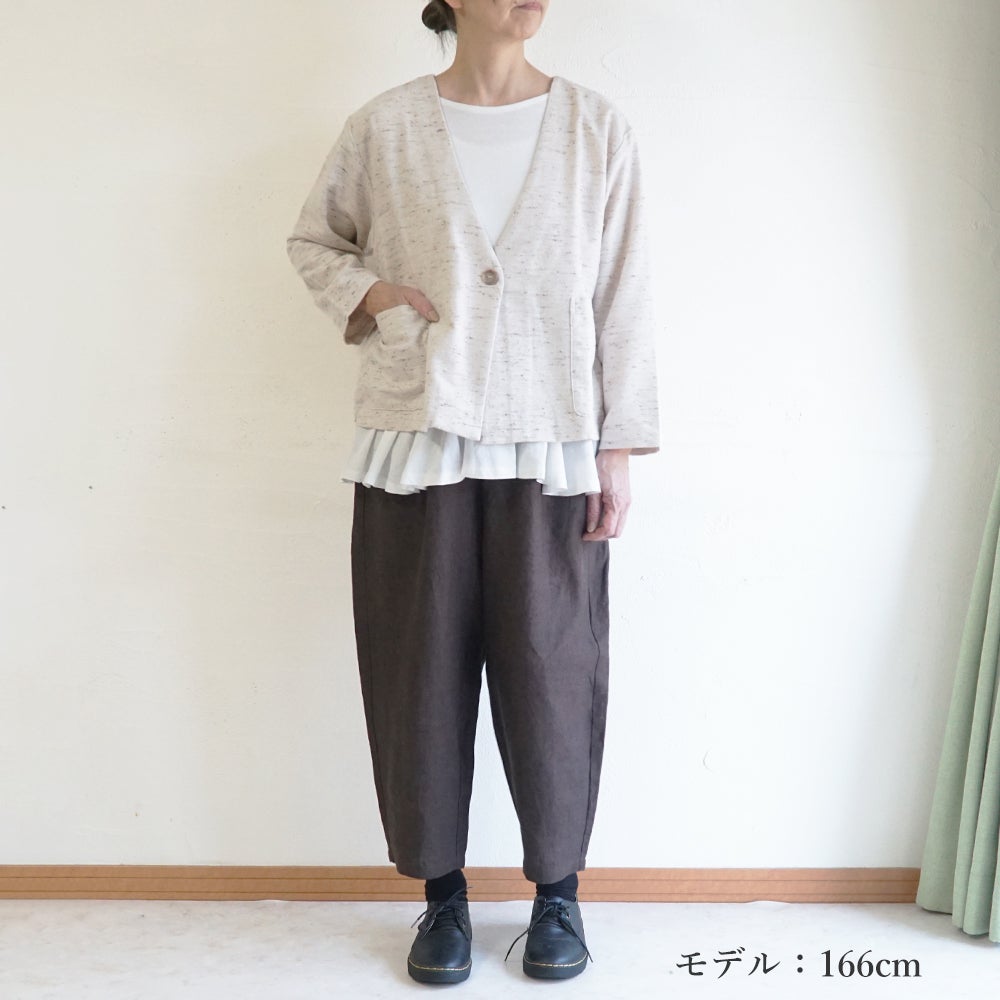 Branch m‘.,ブランチエム,ナチュラル,30代,40代,50代,60代,コットン,ゆったり,綿,アウター,カーディガン,ジャケット,羽織り,羽織,ライトアウター,Vネックジャケット,Vネックカーディガン,ネップ,ジャズネップ