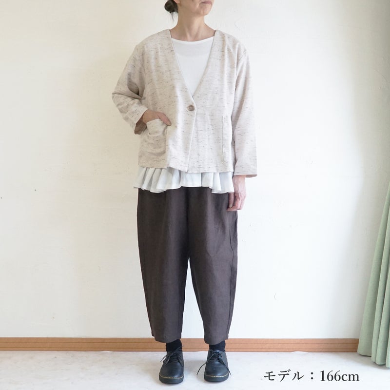 Branch m‘.,ブランチエム,ナチュラル,30代,40代,50代,60代,コットン,ゆったり,綿,アウター,カーディガン,ジャケット,羽織り,羽織,ライトアウター,Vネックジャケット,Vネックカーディガン,ネップ,ジャズネップ