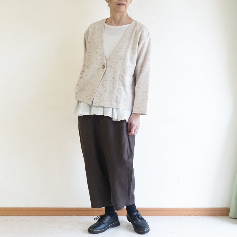 Branch m‘.,ブランチエム,ナチュラル,30代,40代,50代,60代,コットン,ゆったり,綿,アウター,カーディガン,ジャケット,羽織り,羽織,ライトアウター,Vネックジャケット,Vネックカーディガン,ネップ,ジャズネップ