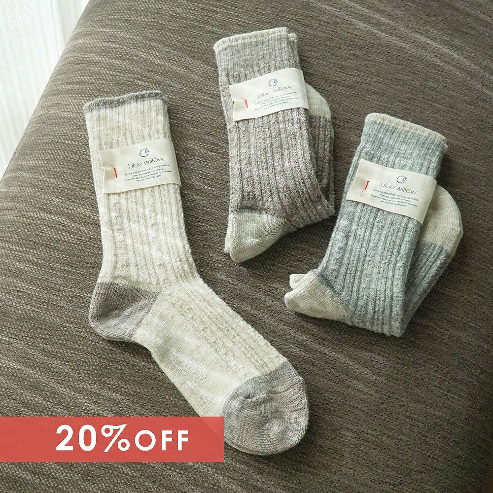 Branch m‘.,ブランチエム,ナチュラル,30代,40代,50代,60代,コットン,ゆったり,bluewillow,ブルーウィロー,靴下,ソックス,コットンソックス,ウールソックス,ウール靴下,ウールリネン