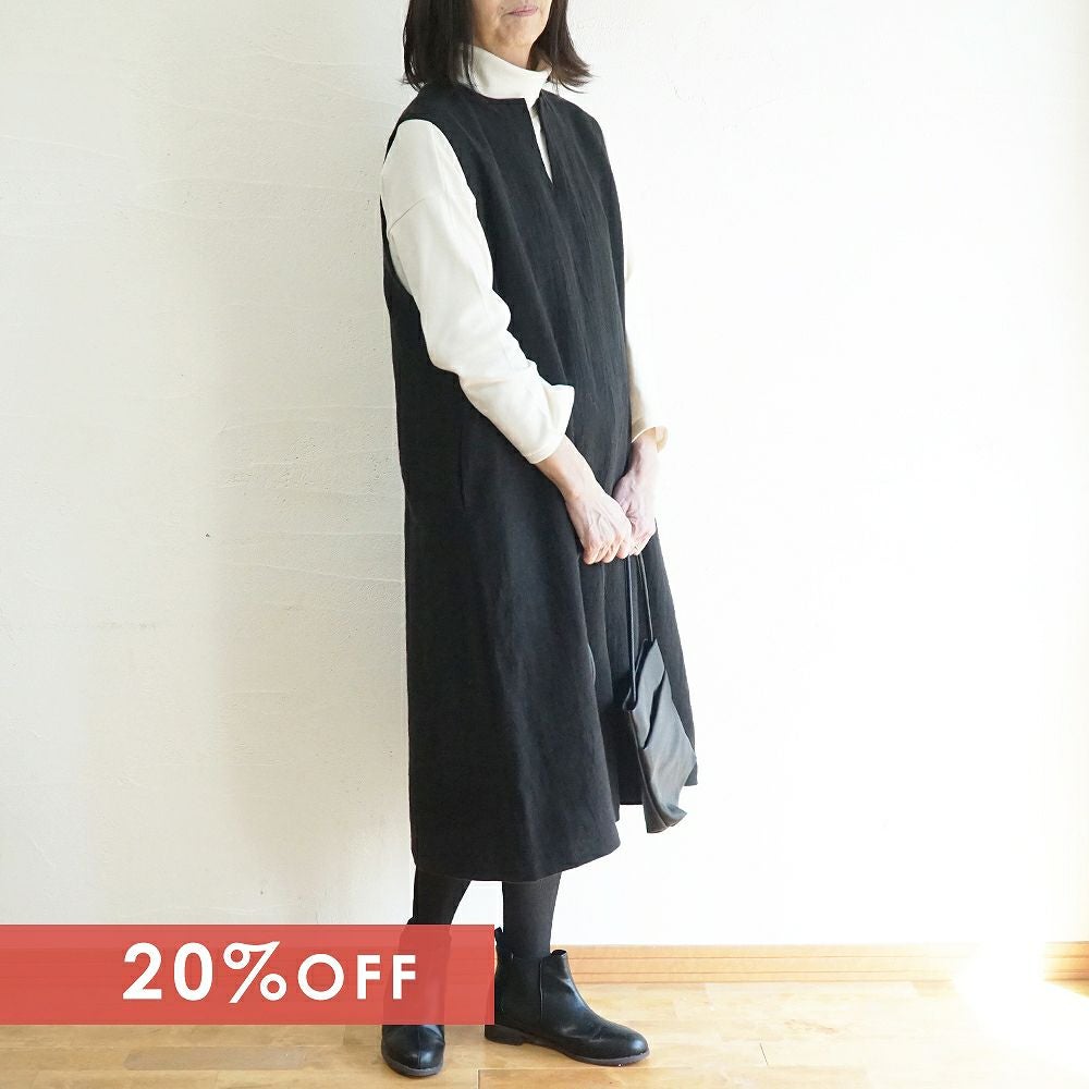 Branch m‘.,ブランチエム,ナチュラル,30代,40代,50代,60代,ゆったり,ウール,リネン,リネンウール,ワンピース,リネンワンピース,ノースリーブワンピース,キーネック,キーネックワンピース,