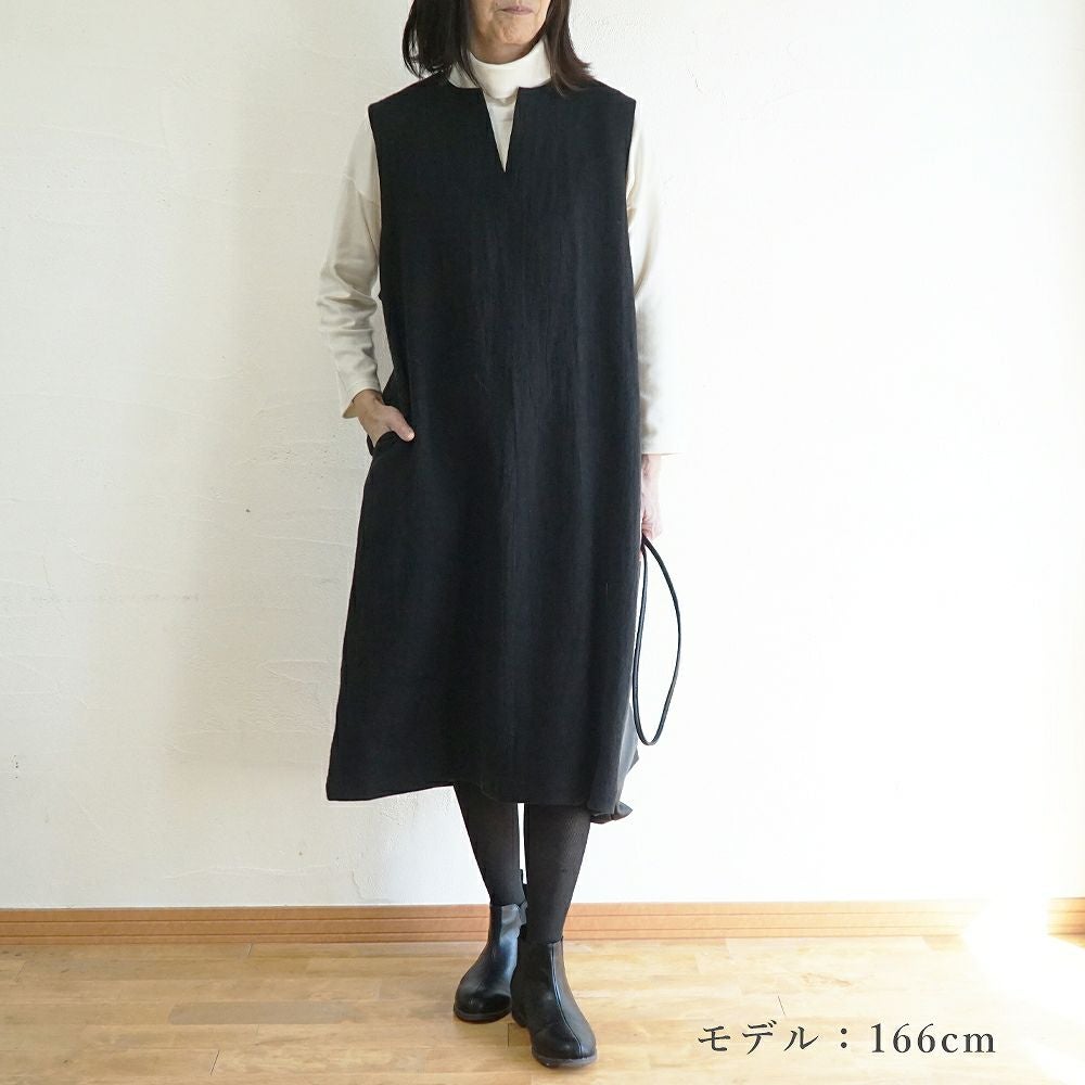 Branch m‘.,ブランチエム,ナチュラル,30代,40代,50代,60代,ゆったり,ウール,リネン,リネンウール,ワンピース,リネンワンピース,ノースリーブワンピース,キーネック,キーネックワンピース,