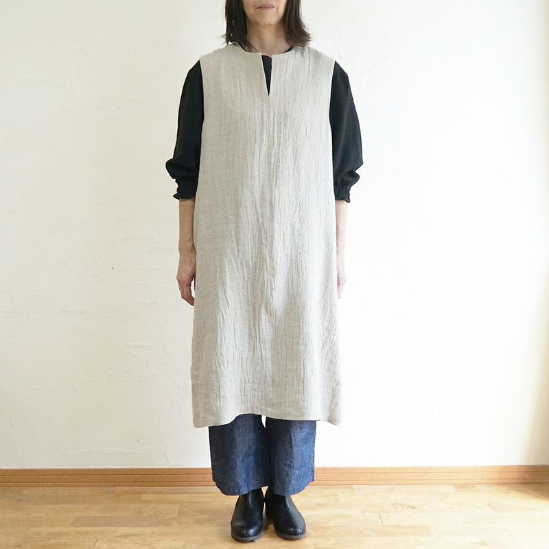 Branch m‘.,ブランチエム,ナチュラル,30代,40代,50代,60代,ゆったり,ウール,リネン,リネンウール,ワンピース,リネンワンピース,ノースリーブワンピース,キーネック,キーネックワンピース,