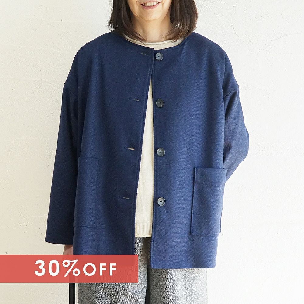 Branch m‘.,ブランチエム,ナチュラル,30代,40代,50代,60代,ウール,ゆったり,コート,ジャケット,ノーカラーコート,裏地,ノーカラー,クルーネック,クルーネックコート