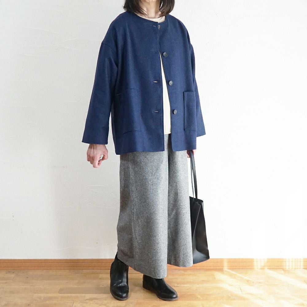 Branch m‘.,ブランチエム,ナチュラル,30代,40代,50代,60代,ウール,ゆったり,コート,ジャケット,ノーカラーコート,裏地,ノーカラー,クルーネック,クルーネックコート