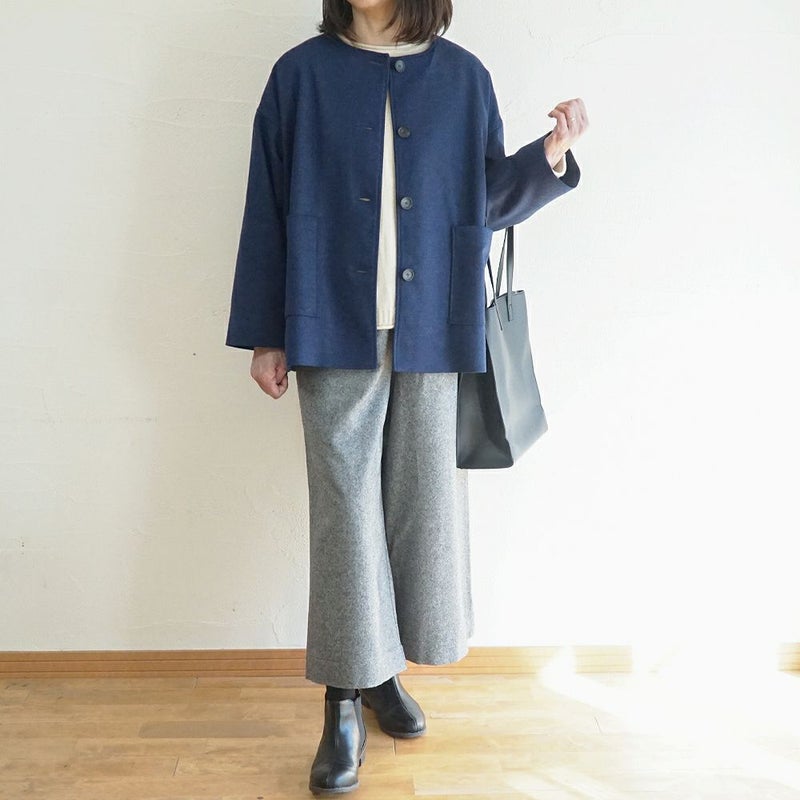 Branch m‘.,ブランチエム,ナチュラル,30代,40代,50代,60代,ウール,ゆったり,コート,ジャケット,ノーカラーコート,裏地,ノーカラー,クルーネック,クルーネックコート