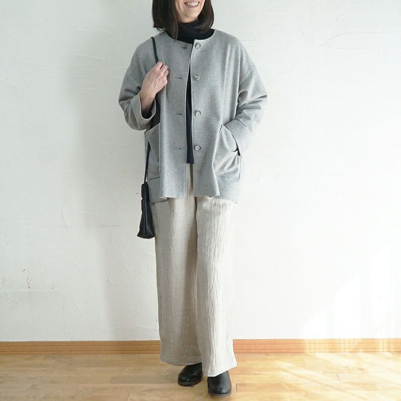 Branch m‘.,ブランチエム,ナチュラル,30代,40代,50代,60代,ウール,ゆったり,コート,ジャケット,ノーカラーコート,裏地,ノーカラー,クルーネック,クルーネックコート