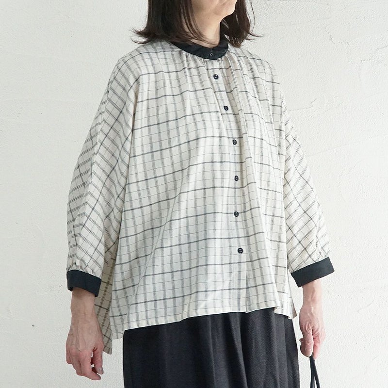 Branch m‘.,ブランチエム,ナチュラル,30代,40代,50代,60代,ゆったり,コットン,綿,リネン,麻,コットンリネン,ブラウス,チェック,チェックブラウス,配色,配色ブラウス,