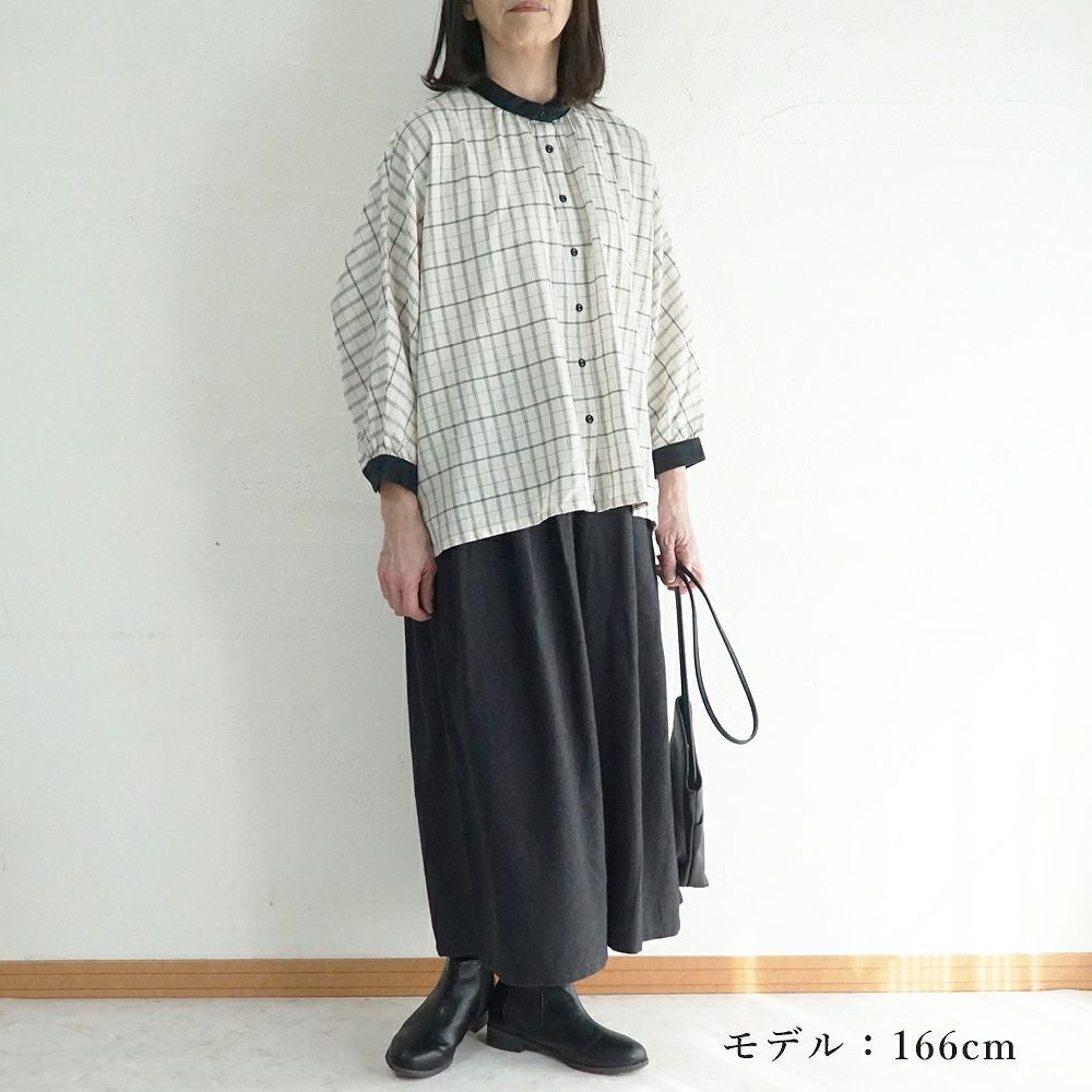 Branch m‘.,ブランチエム,ナチュラル,30代,40代,50代,60代,ゆったり,コットン,綿,リネン,麻,コットンリネン,ブラウス,チェック,チェックブラウス,配色,配色ブラウス,