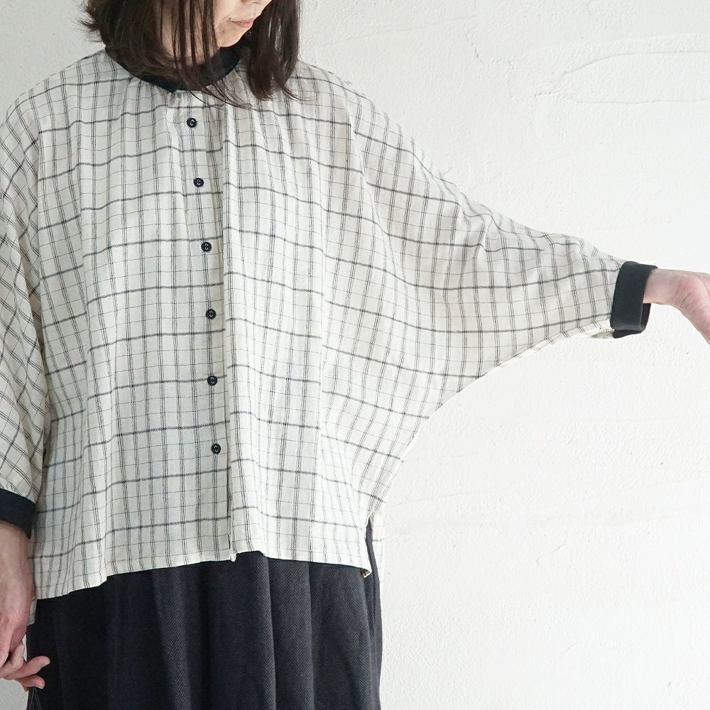 Branch m‘.,ブランチエム,ナチュラル,30代,40代,50代,60代,ゆったり,コットン,綿,リネン,麻,コットンリネン,ブラウス,チェック,チェックブラウス,配色,配色ブラウス,