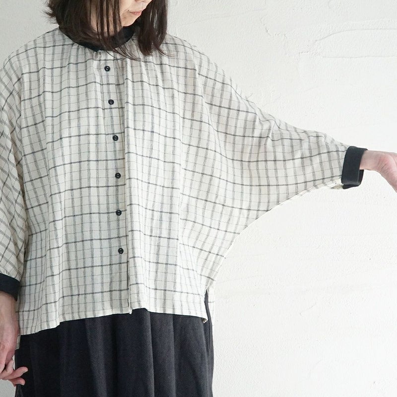 Branch m‘.,ブランチエム,ナチュラル,30代,40代,50代,60代,ゆったり,コットン,綿,リネン,麻,コットンリネン,ブラウス,チェック,チェックブラウス,配色,配色ブラウス,