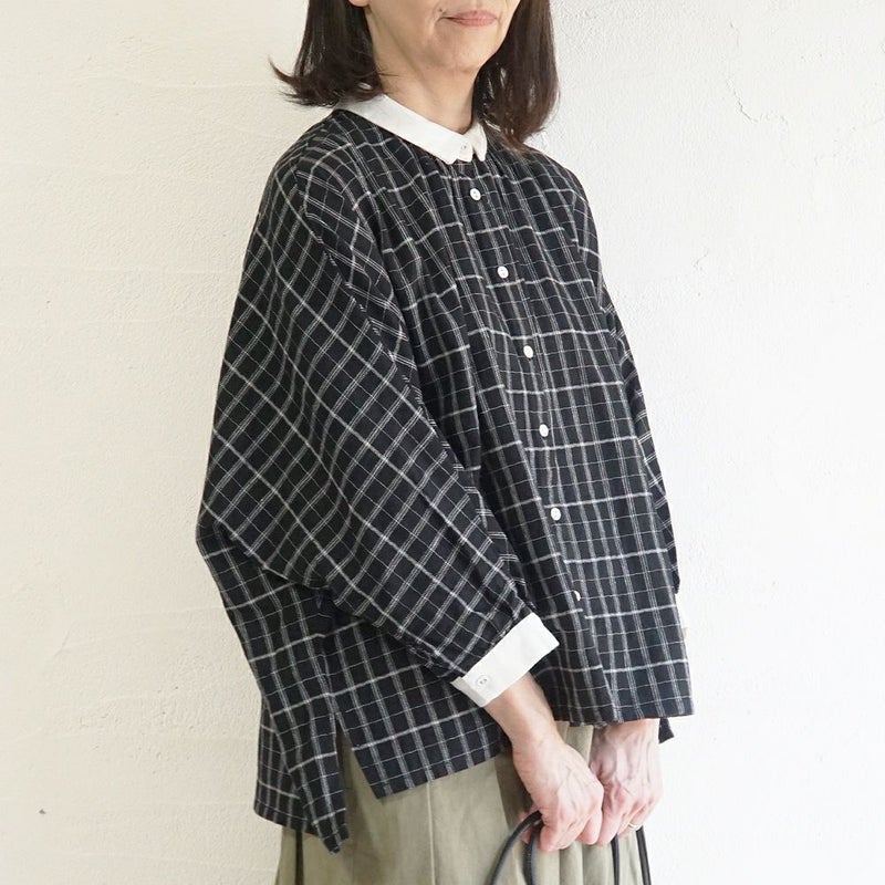 Branch m‘.,ブランチエム,ナチュラル,30代,40代,50代,60代,ゆったり,コットン,綿,リネン,麻,コットンリネン,ブラウス,チェック,チェックブラウス,配色,配色ブラウス,