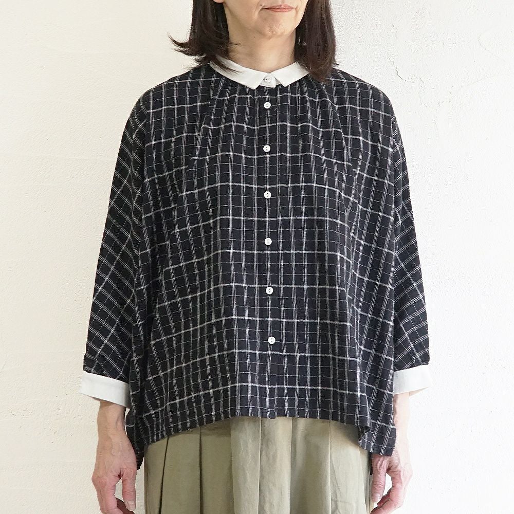 Branch m‘.,ブランチエム,ナチュラル,30代,40代,50代,60代,ゆったり,コットン,綿,リネン,麻,コットンリネン,ブラウス,チェック,チェックブラウス,配色,配色ブラウス,
