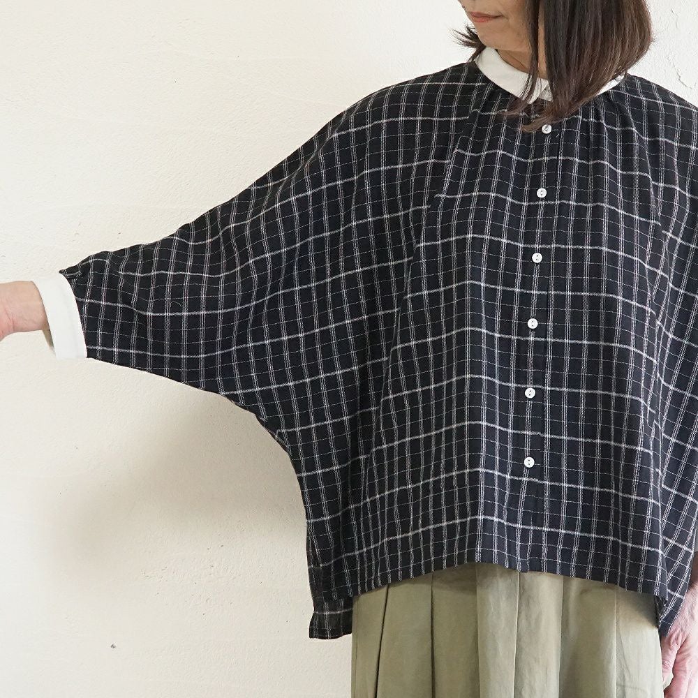 Branch m‘.,ブランチエム,ナチュラル,30代,40代,50代,60代,ゆったり,コットン,綿,リネン,麻,コットンリネン,ブラウス,チェック,チェックブラウス,配色,配色ブラウス,