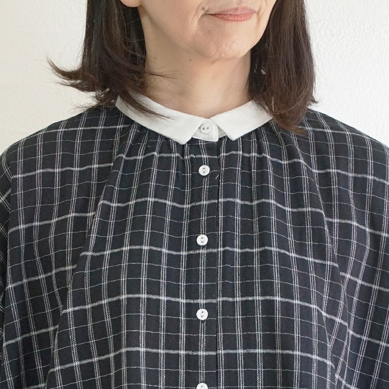 Branch m‘.,ブランチエム,ナチュラル,30代,40代,50代,60代,ゆったり,コットン,綿,リネン,麻,コットンリネン,ブラウス,チェック,チェックブラウス,配色,配色ブラウス,