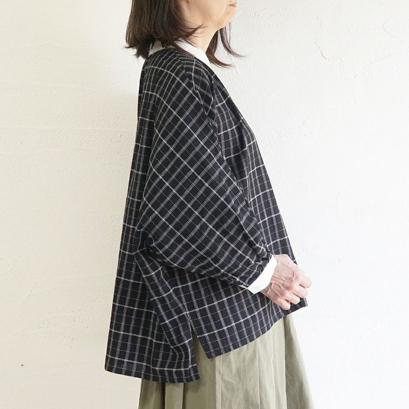 Branch m‘.,ブランチエム,ナチュラル,30代,40代,50代,60代,ゆったり,コットン,綿,リネン,麻,コットンリネン,ブラウス,チェック,チェックブラウス,配色,配色ブラウス,