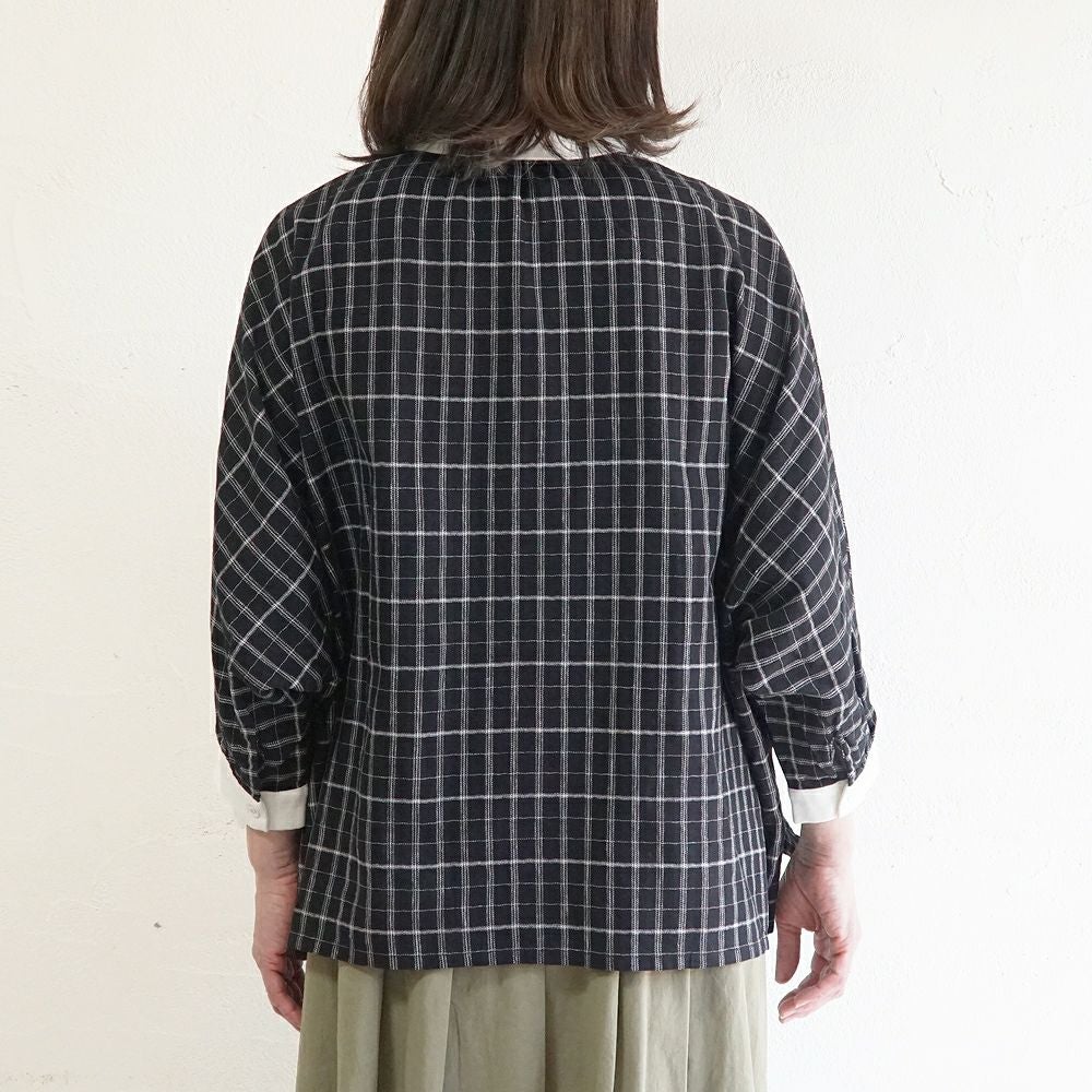 Branch m‘.,ブランチエム,ナチュラル,30代,40代,50代,60代,ゆったり,コットン,綿,リネン,麻,コットンリネン,ブラウス,チェック,チェックブラウス,配色,配色ブラウス,